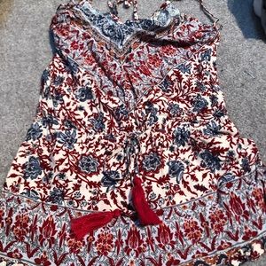 Red white and blue paisley floral romper